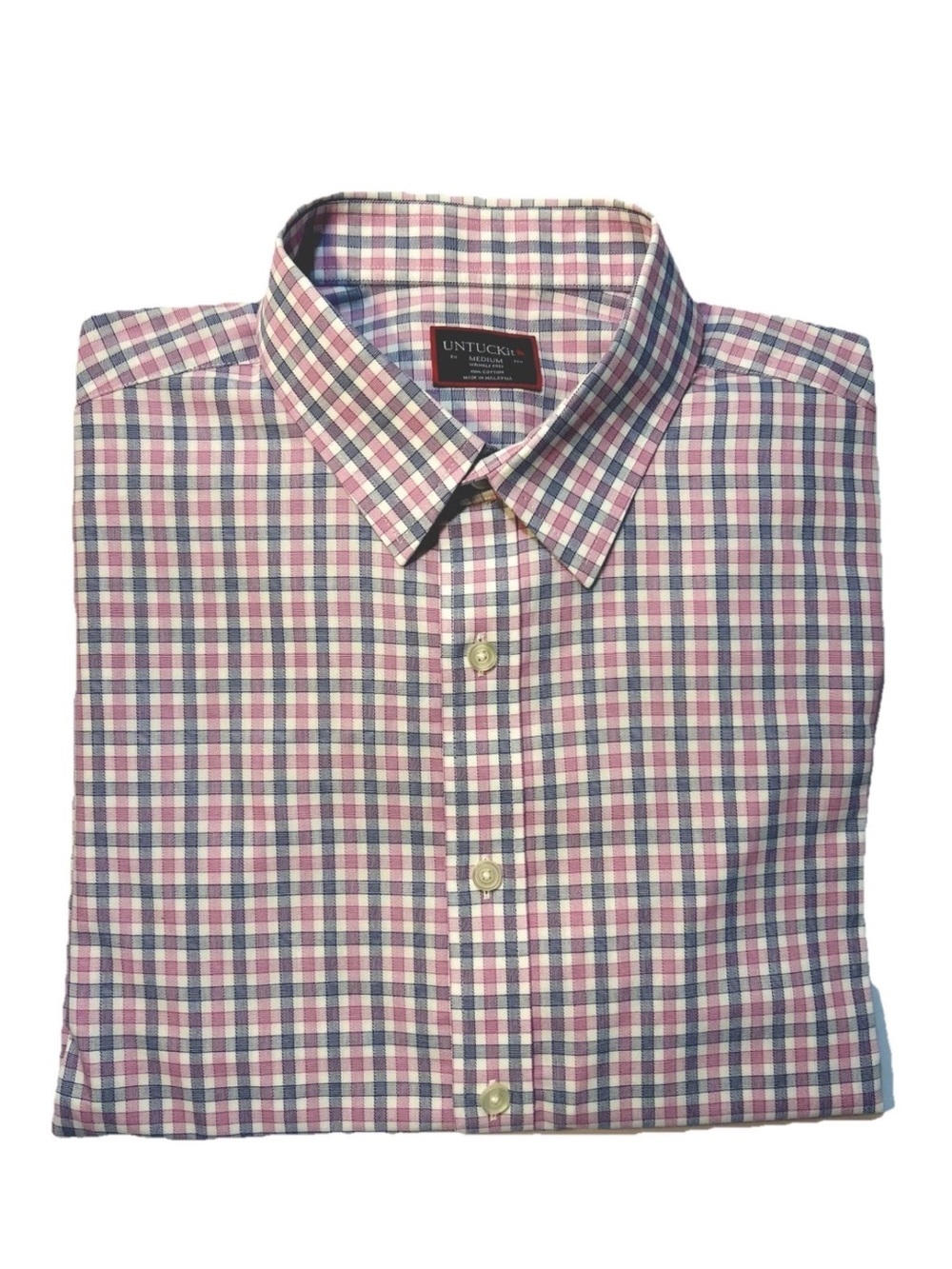 UNTUCKit Men’s Pink & Blue Plaid Button-Down wrinkle free Shirt M Long Sleeve